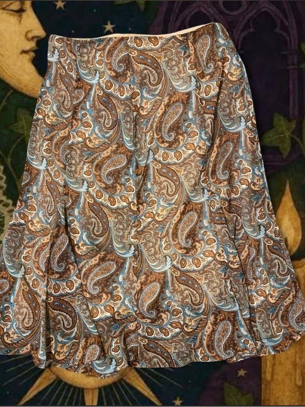 dressbarn Paisley A-Line Skirt in Brown and Light Blue